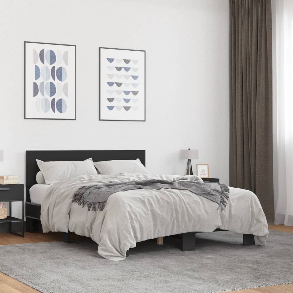 Bed Frame Black 140 x 190 cm Particleboard and Metal