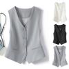 Women Formal Vest V Neck Single-breasted Sleeveless Cardigan Solid Color Loose OL Commute Office Wear Waistcoat Lady Coat