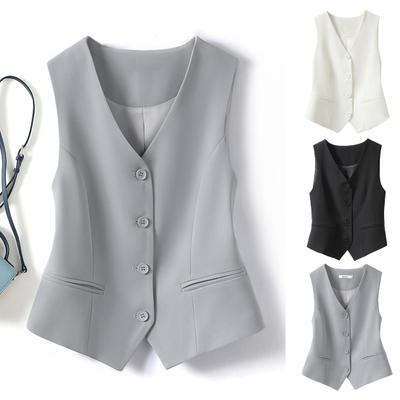 Gilet formel pour femmes, col en V, simple boutonnage, Cardigan sans manches, couleur unie, ample, tenue de bureau, manteau pour dame