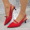 Foreign Trade Large Size Bow One-word Buckle with Pointed Head High Heels Temperament Feminine Elegant Bag Head Sandals Children