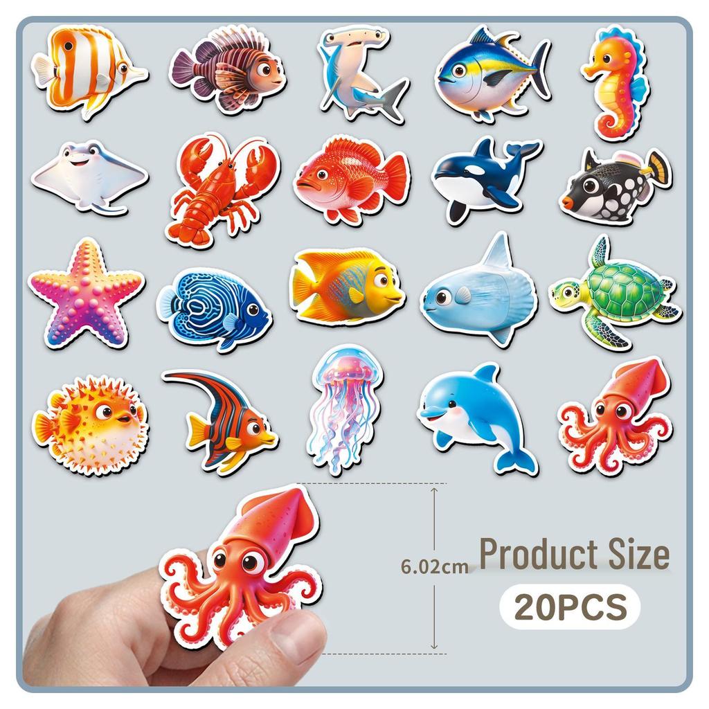 20-Piece Marine Life Magnetic Refrigerator Stickers: Waterproof Underwater Animal Magnets for Children's Early Education