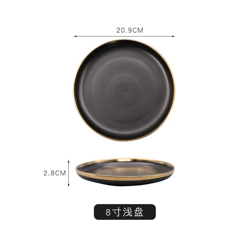 Matte Black Ceramic Dinnerware Set with Gold Trim 1PC Bowls Plates Soup Dishes Ins Style Tableware