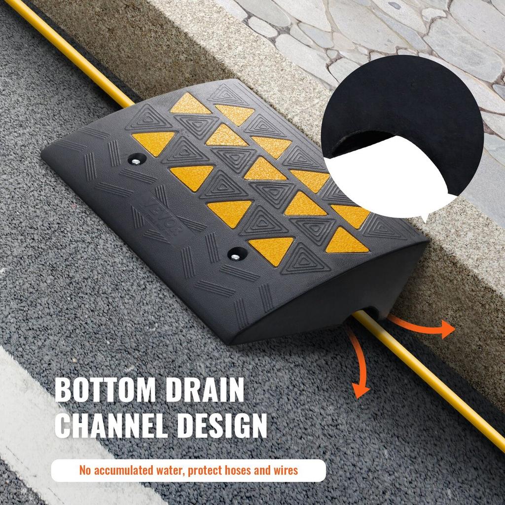 Rubber Curb Ramp 15.2 Cm Rise Height Sidewalk Curb Ramp, 37 Cm Width 49.1 Cm Length Driveway Ramp for Curb, 15T Heavy Duty Rubber Ramp for Forklifts,