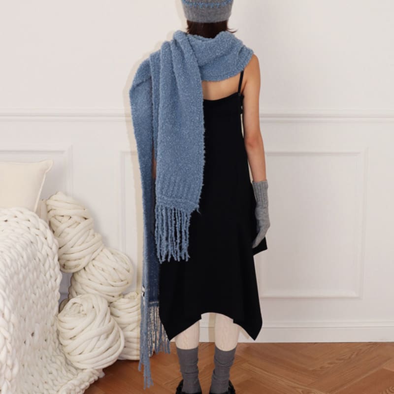 MEENDERI ALPACA KNIT LONG MUFFLER - BLUE