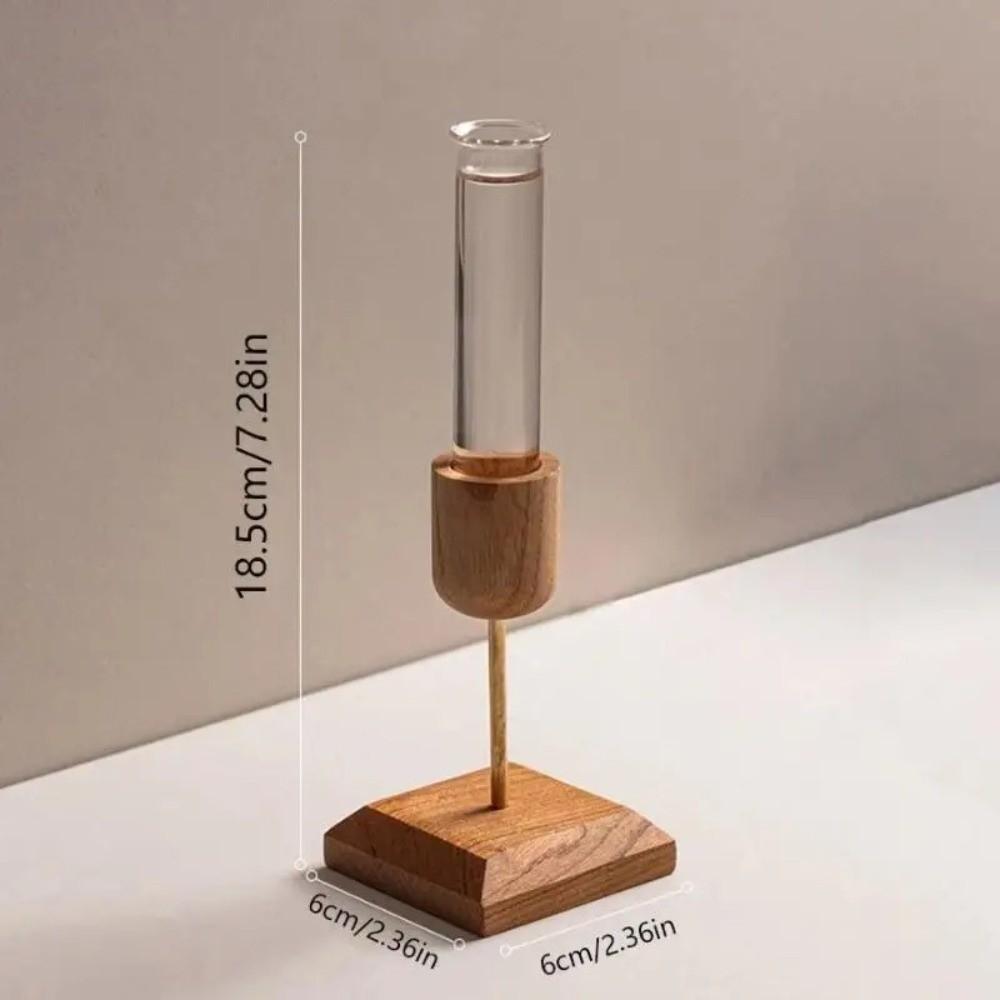 Kreative Hydrokultur-Pflanzenvase Holzsockel Minimalistische Glas-Blumenvase Einfacher Eleganter Blumenarrangement-Behälter Trockenblume