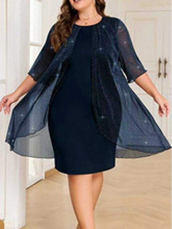 Elegant European and American Style Gold & Silver Thread Shawl Dress - Sexy Evening Cheongsam with Slit and Glittery Scarf