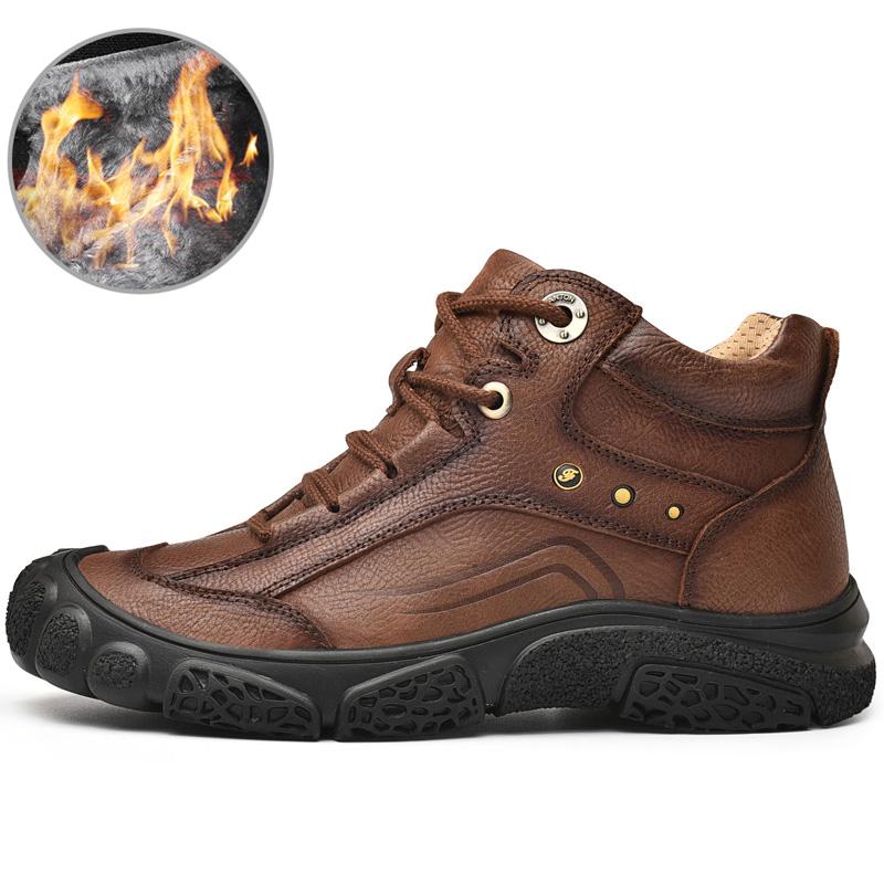 Fashion Golden Sapling Outdoor Men's Boots Genuine Leather Winter Shoes for Men Classics Mountain Trekking Footwear Tactical Ankle Boot
