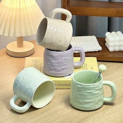 Mug en céramique à texture roche avec couvercle et cuillère pour cadeaux d'anniversaire pour filles pour tasse à eau ménagère Souvenir pratique Mariage