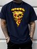 Unisex White Crew Neck Tee Skull Pizza Slice Graphic Print Loose Oversized Short Sleeve Unisexs Streetwear Summer Casual Basic Top