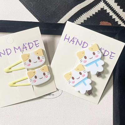 2Pcs Cartoon Fluffy Fuwa Nyanko Cat Hair Clip Kawaii Hairpin Sweet Bb Clips Barrettes Cute Animal Duckbill Clip Hair Accessories