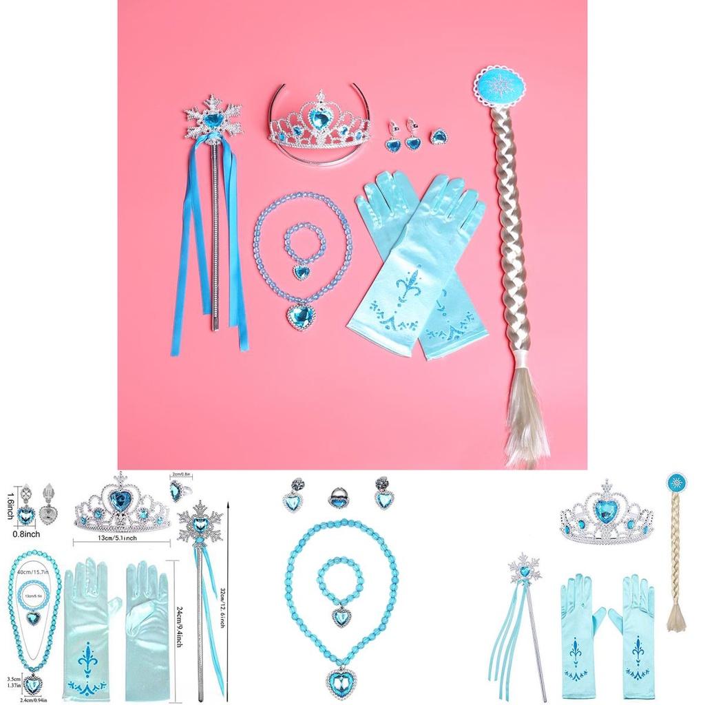 Dětská Frozen Elsa Princezna Plastová Korunka Kouzelná Hůlka Náhrdelník Náušnice Mašlička Rukavice Sada