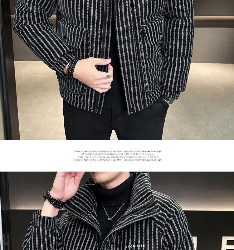 Trendy Brand Men's 2025 Winter White Duck Down Striped Puffer Jacket with Gold Thread and Soft Fur