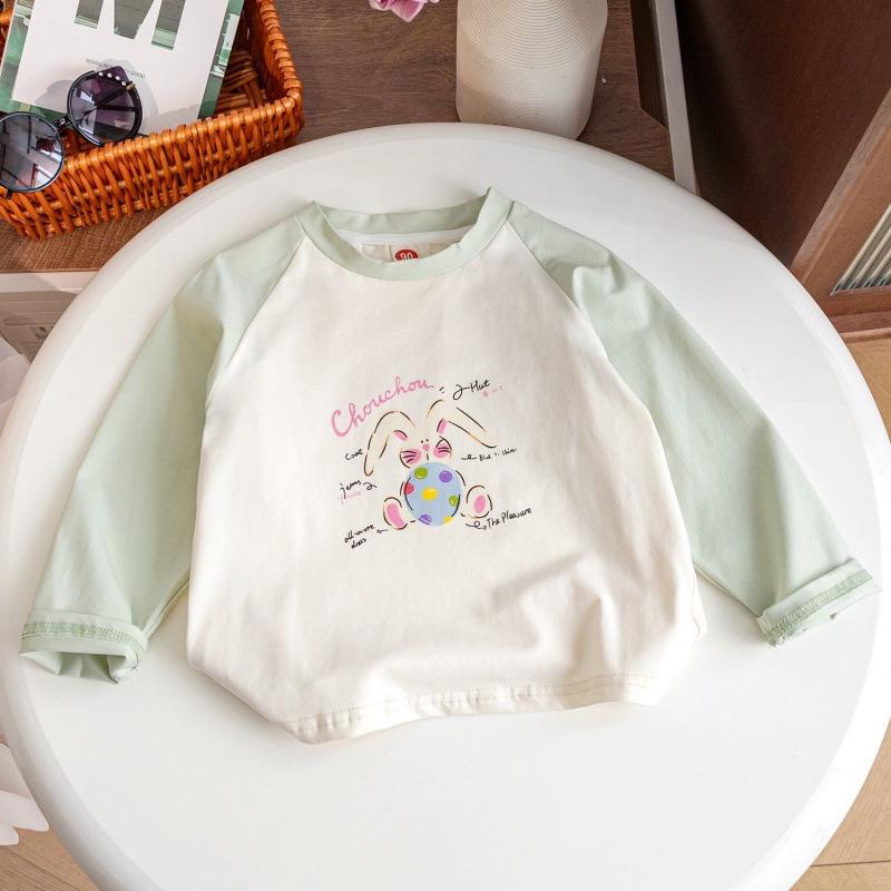 Girls Cotton Long Sleeve Raglan T Shirt Korean Round Neck Block Top Spring Autumn Baby Base Layer Tee