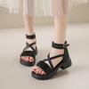 2025 Sandals All-Match Increasing Height Strappy Heels Breathable Suit Female Beige Shallow Mouth New Comf