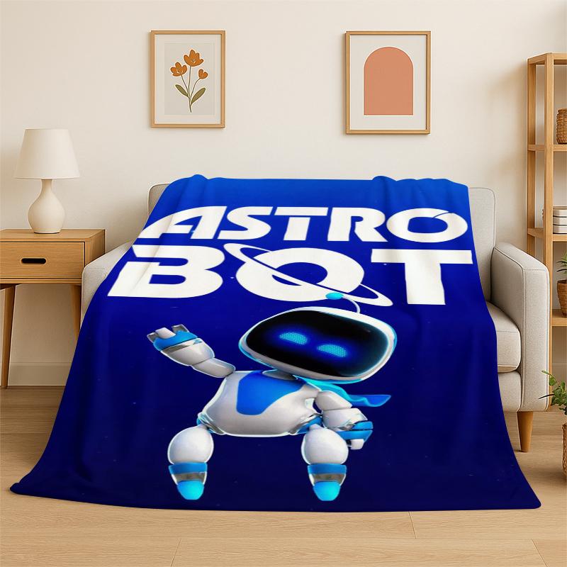 Pătură de flanelă de desene animate Astro Bot, Pătură moale și caldă pentru dormitor, sufragerie, pat, călătorie, camping, picnic, Cadou pentru copii