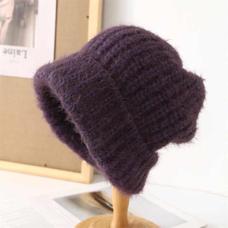 New autumn and winter solid color versatile wool hat Internet celebrity big head circumference knitted hat women's ear protection warm pile hat