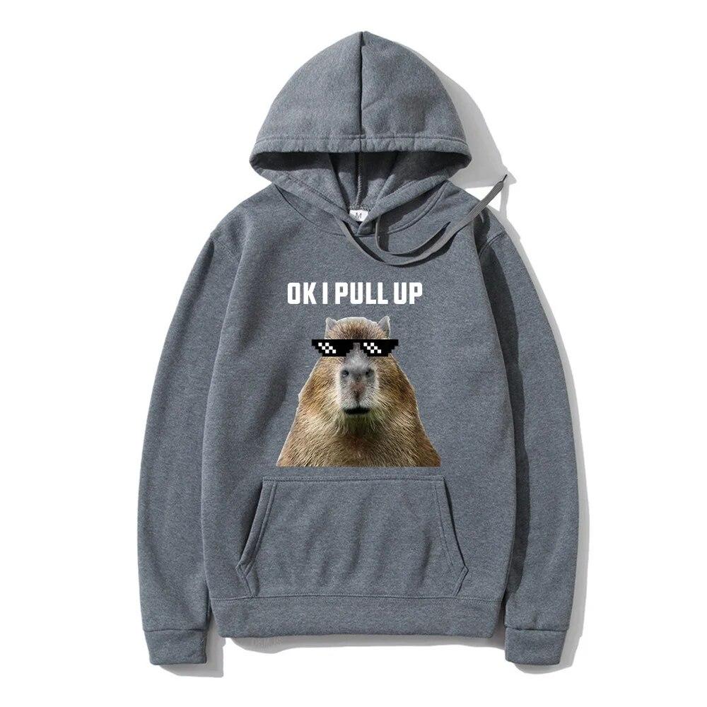Funny Ok I Pull Up Capybara Print Hoodie Unisex's Casual Oversized Hooded Sweatshirts Gothic Pullovers Hot sell Clothes for Unisex