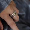 Elegant Luxury Style Open Adjustable Copper Ring For Women With Green Diamonds
