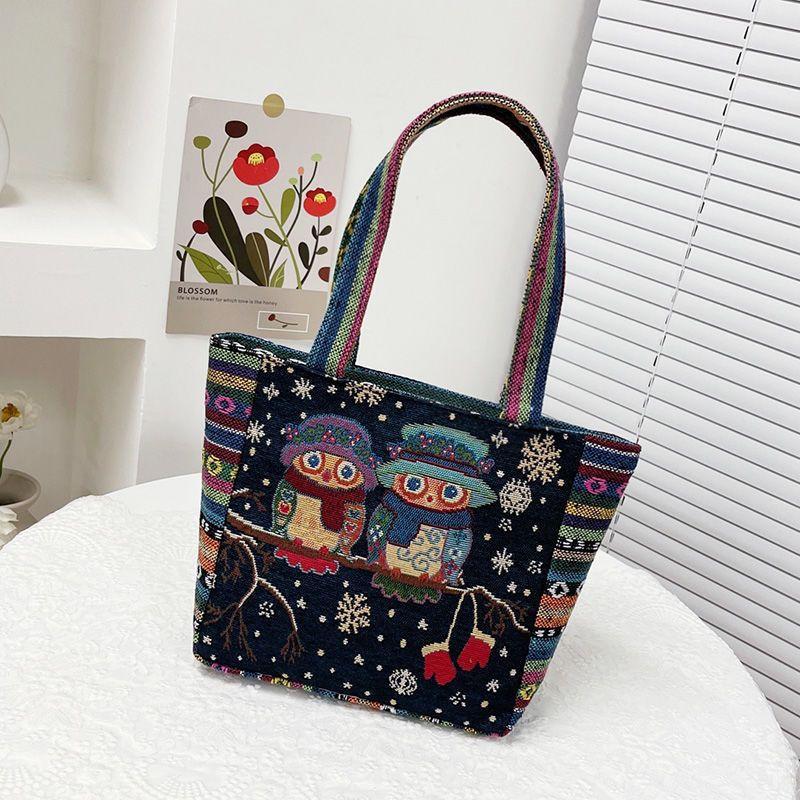 Embroidered canvas handbag women's handbag casual mommy handbag lunch box bag small cloth bag