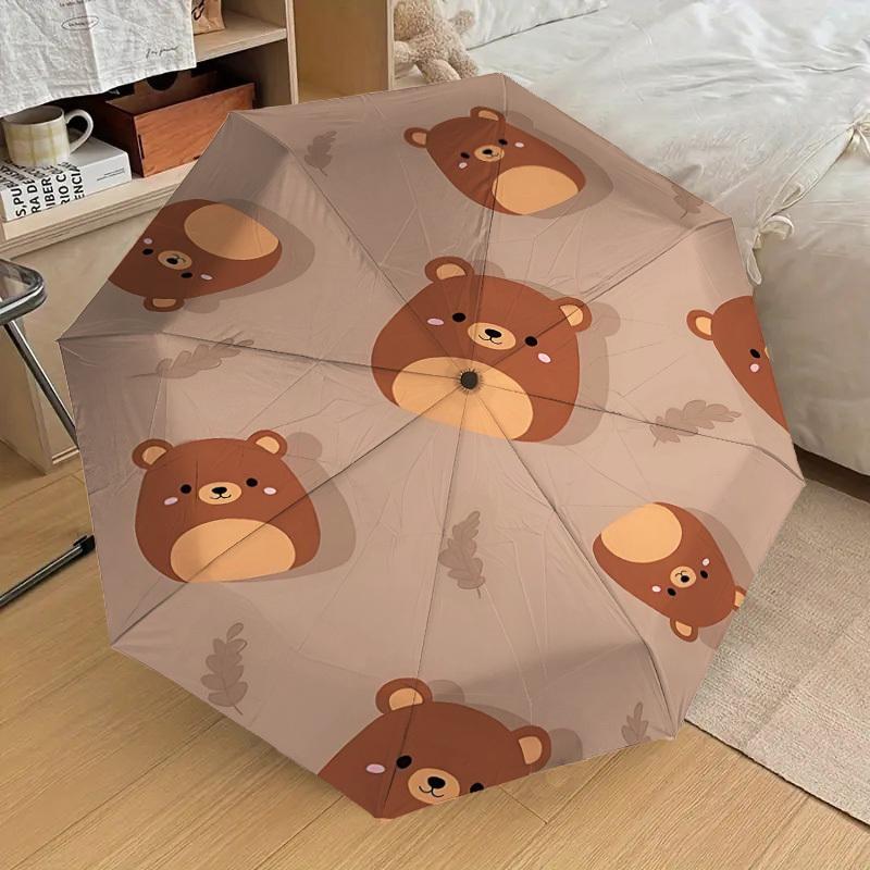 1PC Bear Pattern Umbrella-8-Rib Reinforced Portable Folding Travel Suitable for All Seasons Outdoor Daily Use Is an Ideal Choice -F309
