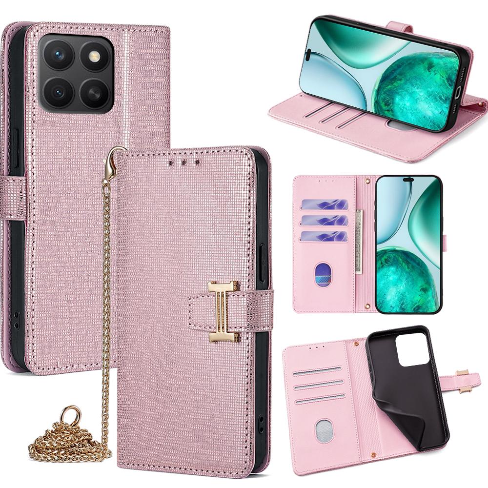 

For Honor X8c 4G Case Wallet Sequins Leather Crossbody Phone Cover Rose Gold