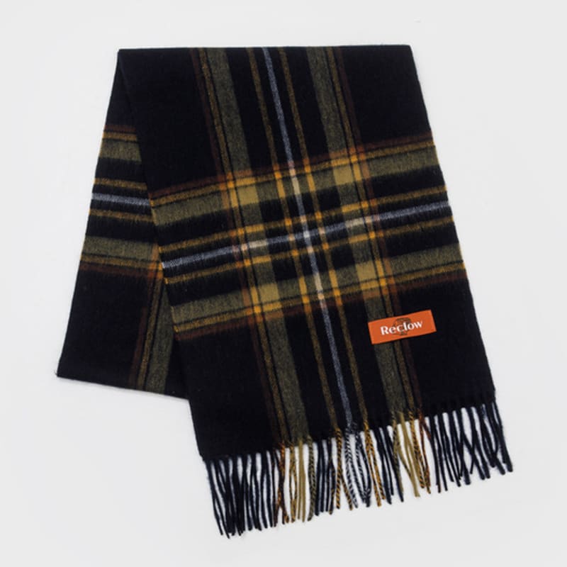 RECLOW EENY CHECK wool 100% MUFFLER YELLOW NAVY