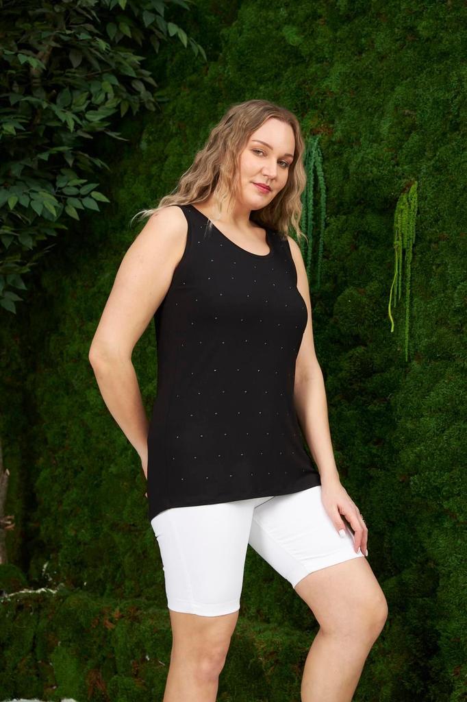 Women's Style Big Size T-Shirt Plus Size Green Undershirt With Pearl Stone Detail