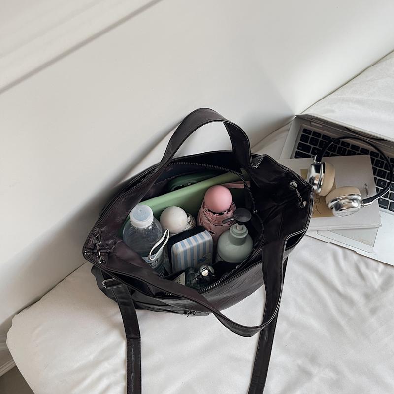 Damska skórzana torba tote w jednolitym kolorze, modna torba crossbody na jedno ramię, torebka codzienna o dużej pojemności, prosta codzienna torba na jedno ramię