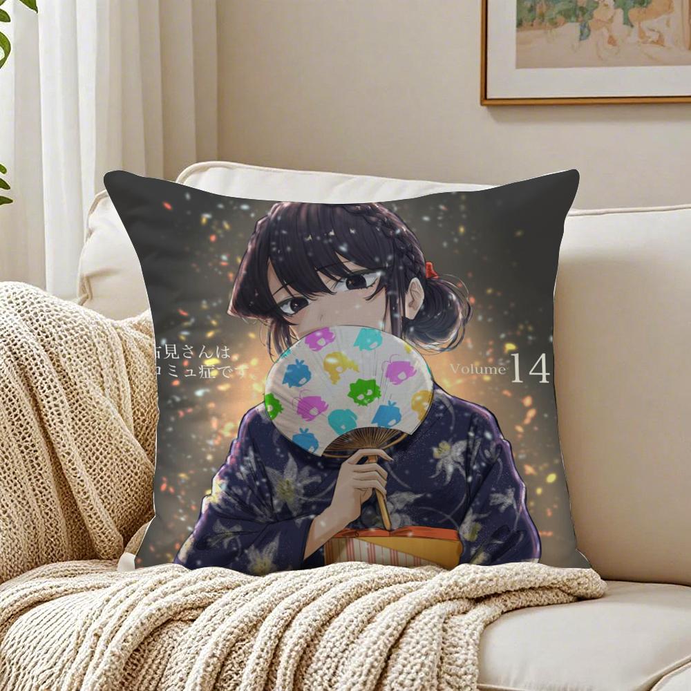 Sweet Comedy Anime K-Komi Can'T Communicate Cushion Cover Linen Pillowcase Soft For Sofa Bed Home Room Decor