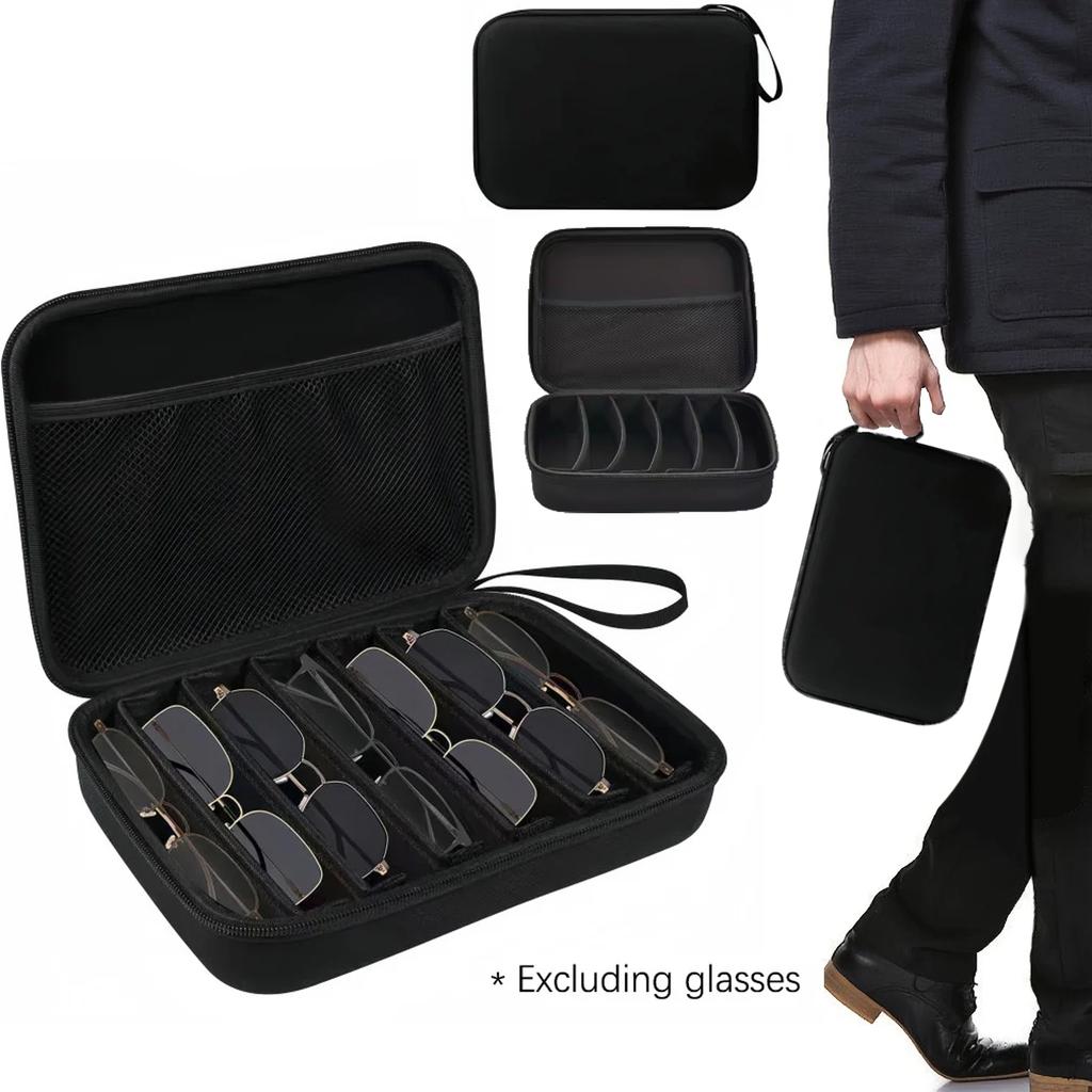 Glasses Storage Box with 6/7 Adjustable Compartments,Portable Eyeglass Organizer Case for Travel – Multi-function Rack, Contacts