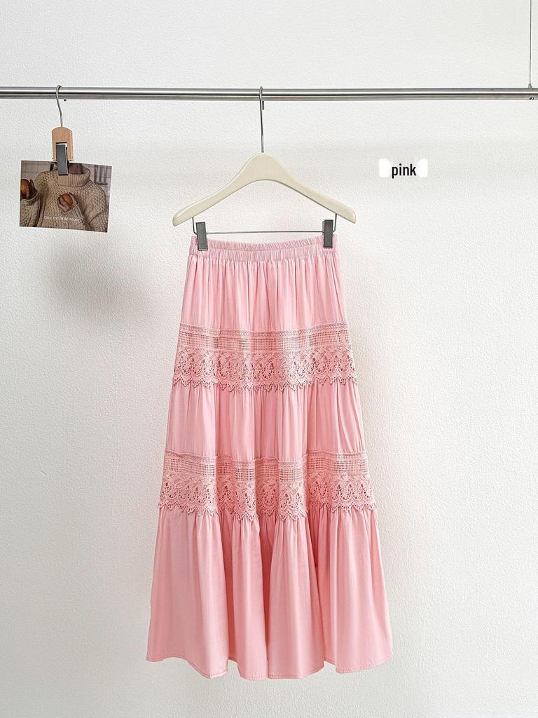 Chic Floral Lace A-Line Vacation Skirt with Wide Hem