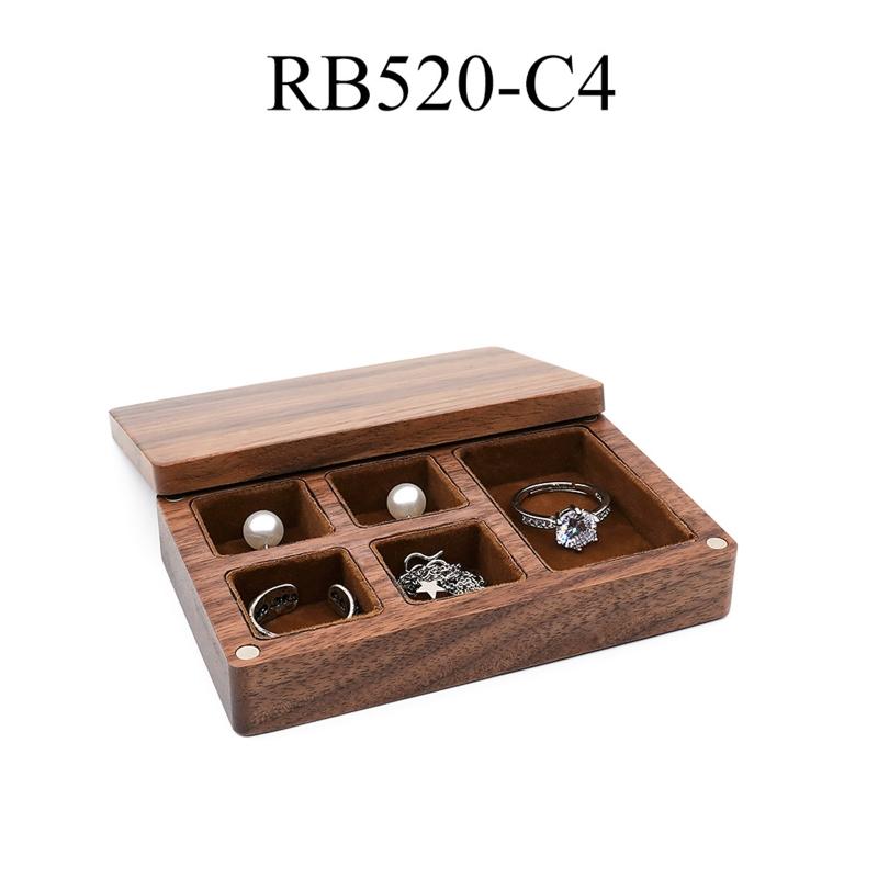 Wedding Wood Rings Jewelry Organizer Box Display Travel for Case Portable Storage Square Shape Box Walnut Necklace Holer