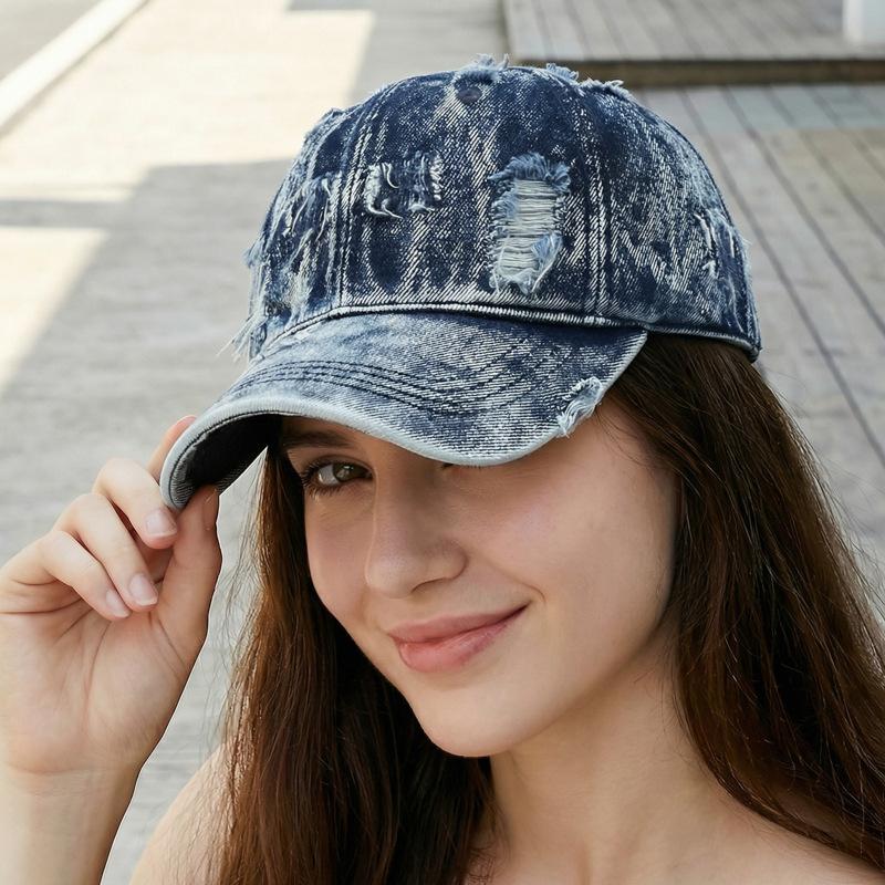 Ripped Denim Baseball Cap Unisex Sun Hat Vintage Cap
