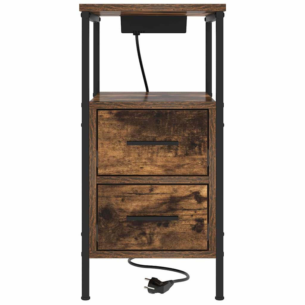 Nightstand Smoked Oak 30 X 48 X 61 Cm Engineered Wood