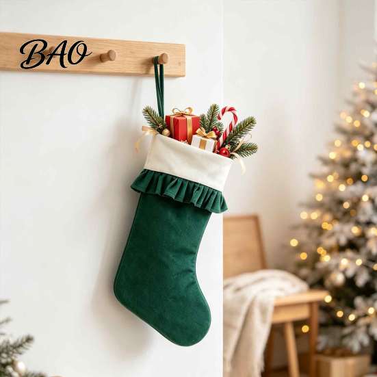 Festive Fireplace Mantle Decor Large Ruffled Cuff Christmas Stockings, Thick Xmas Gift Sack with Hanging Small Candy Pouches for Rope, Present