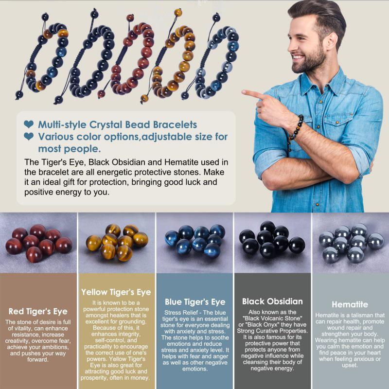 10MM Natural Tiger Eye & Agate Men's Hand-Woven Beaded Bracelet