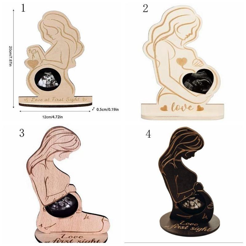 Pregnant Sonogram Picture Frame, Creative Wooden Ultrasound Photo Frame with Stand, Gender Disclosure Party Decor for New Mom