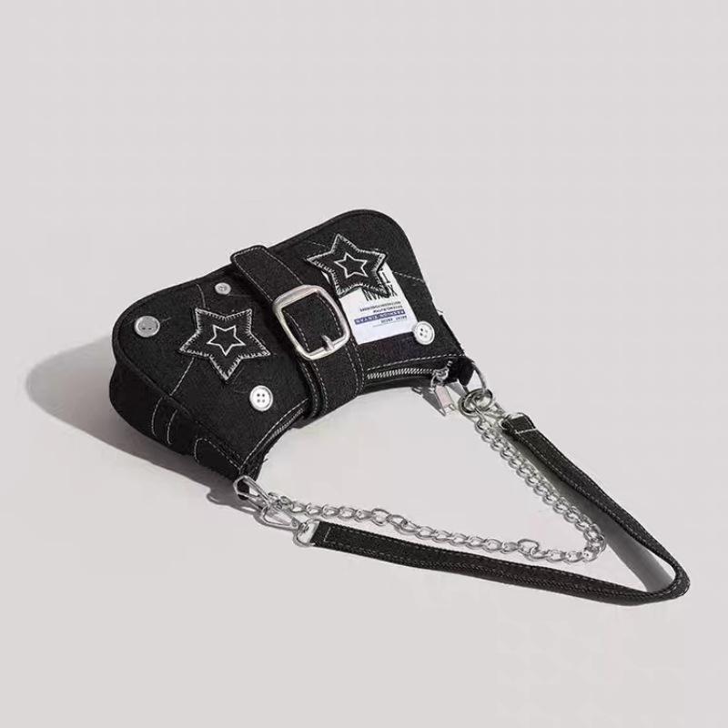 Hot Girl Denim Motorcycle-Style Shoulder Bag: Small, Versatile, Large Capacity Handbag for Women