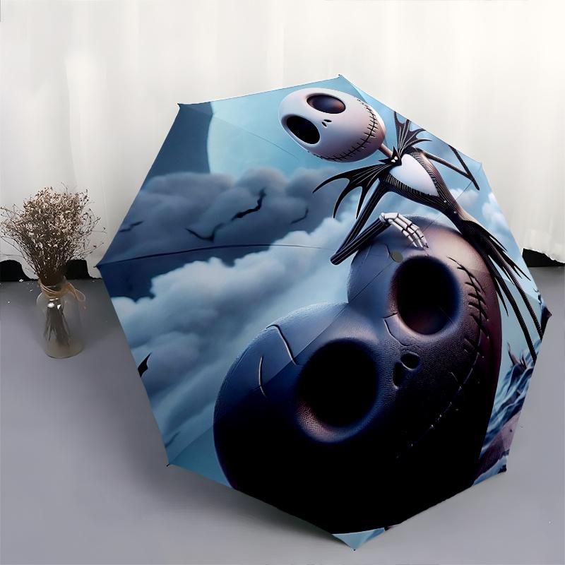 1 Auto Open Jack Skellington, Heart Themed Colorful 8-rib Portable Umbrella for Men and Women, A Compact Commuting Companion Suitable for Da