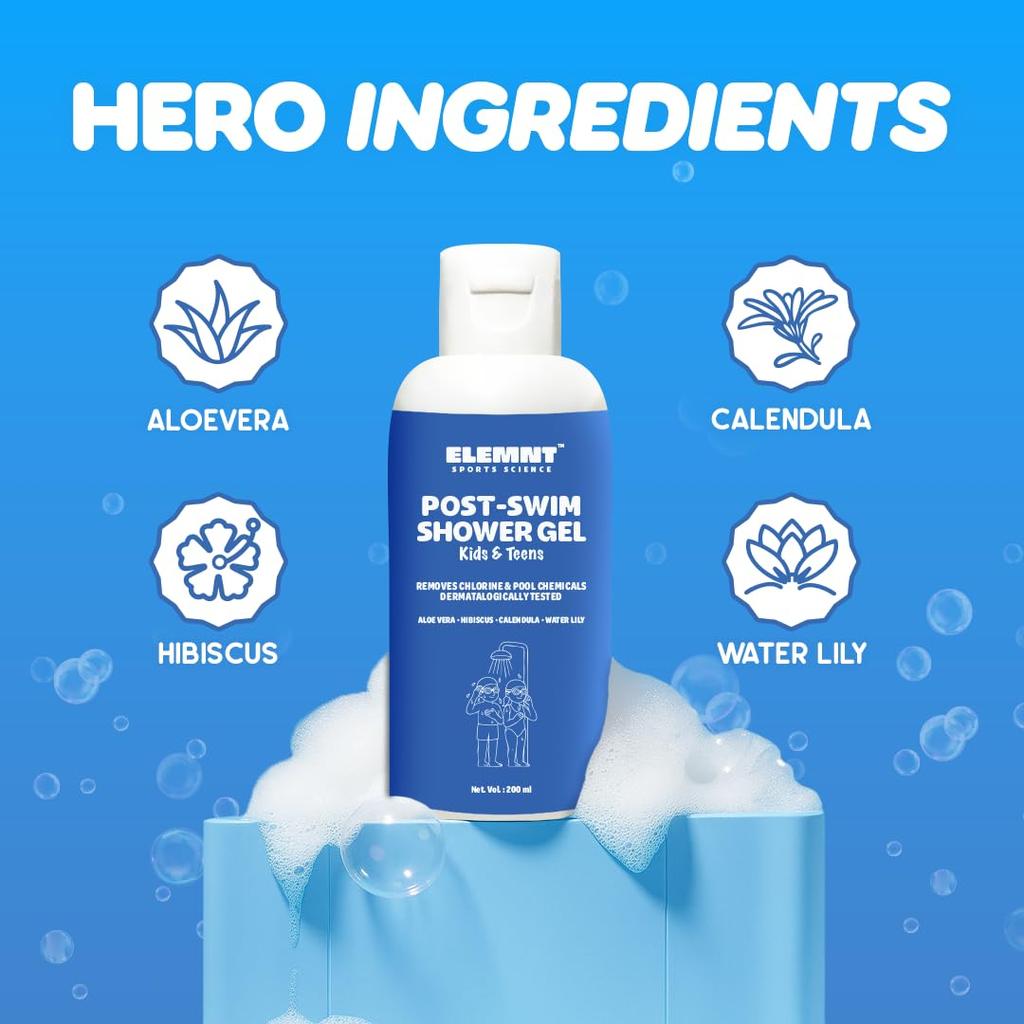 Elemnt Post Swim Shower Gel for Kids & Teens | Chlorine & Odour Cleansing Body Wash | Dermatologically Tested Shower Gel | Vegan | Nourishing Aft