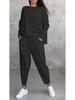 2025 European & American Women's Solid Color Casual Round Neck Long Sleeve Two-Piece Set