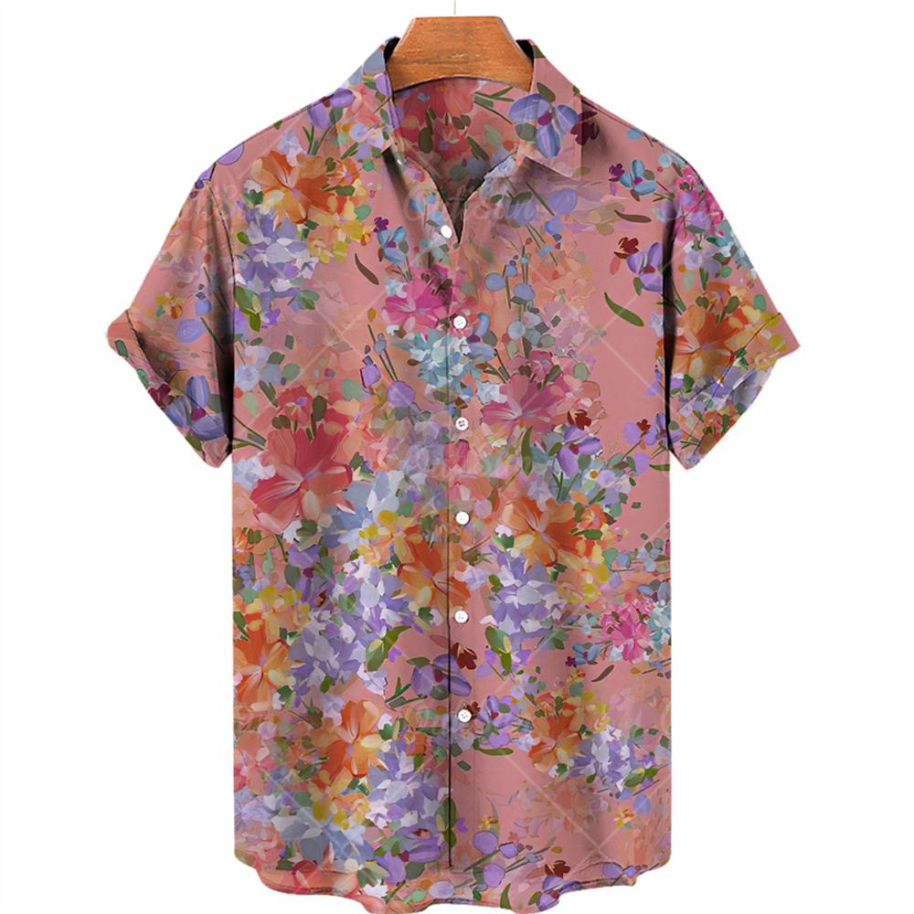 Oversized Shirt Hawaiian Beach Holiday Flower Painting Pattern Summer Casual Man Top Breathable Mens Design Clothing New