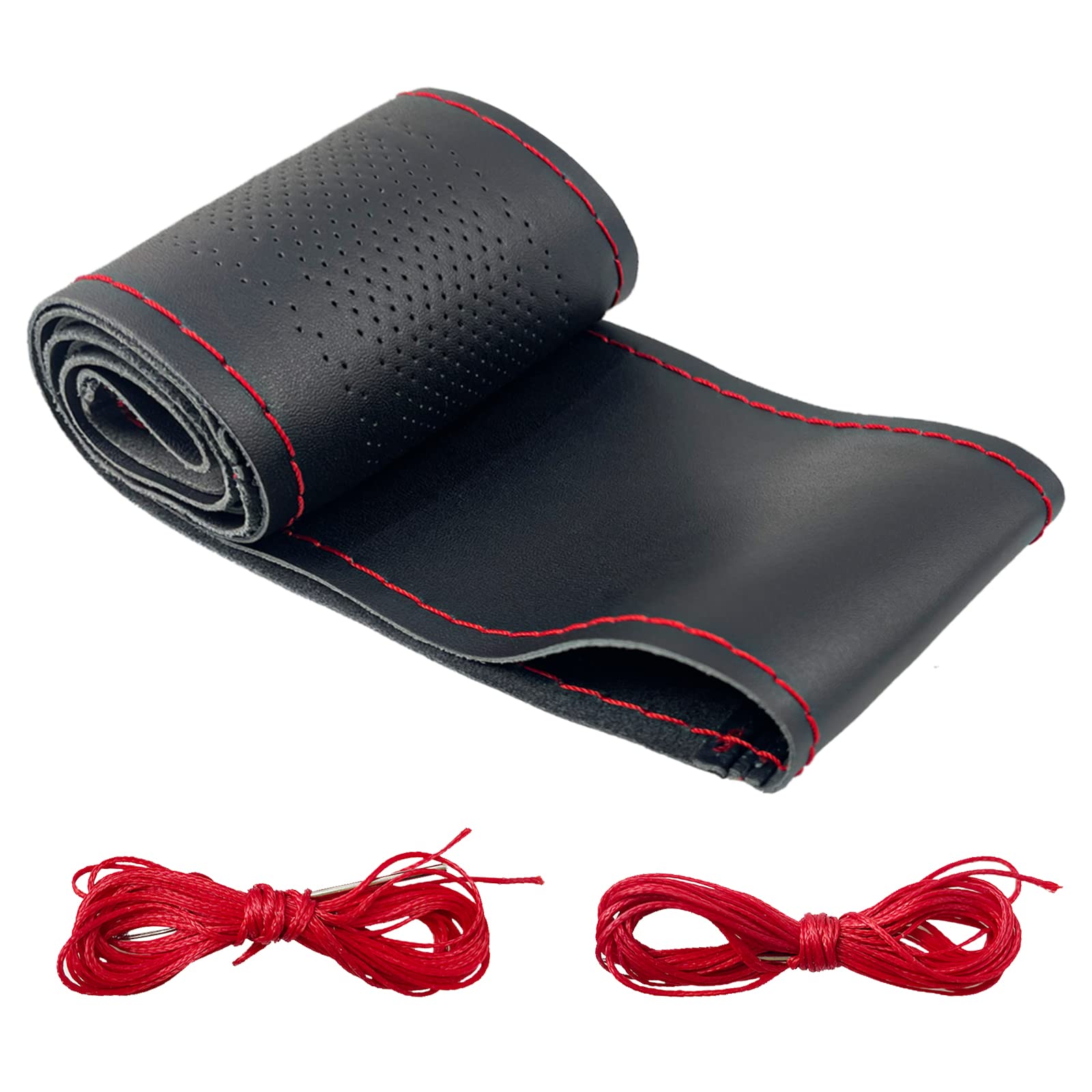 

ZATOOTO YWLY0094-RX Steering Wheel Cover, Braided Type, Genuine Leather, Small, Breathable, Hand-sewn, Slip-Resistant, Easy to Hold, Good Touch, Red красный