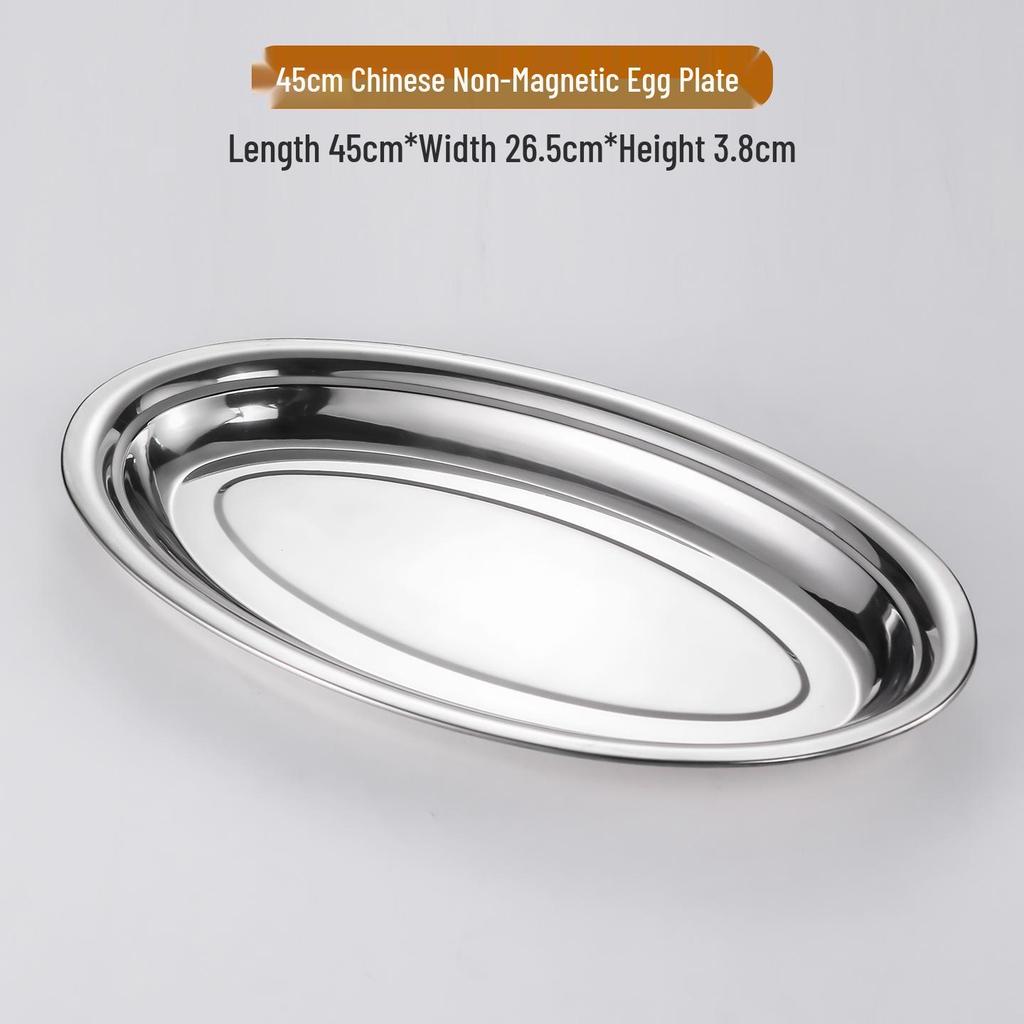 Stainless Steel Oval Plate for Grilled Fish, Steamed Fish, Fruit, Rice, Noodles, and Eggs.