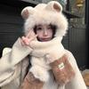 2025 Cloud Bear Three-piece Set Cute Sweet Furry Warm Scarf Integrated Lei Feng Hat Female