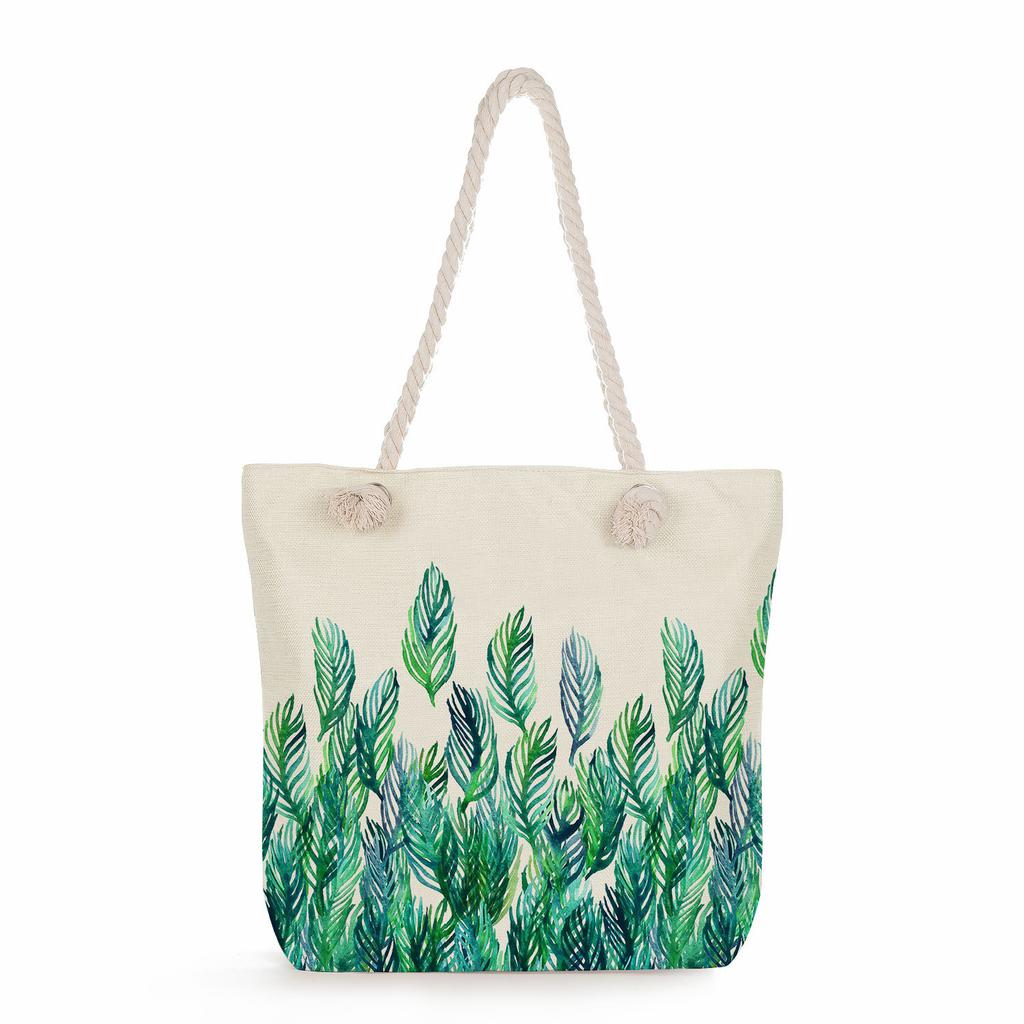 Plant Print Thick Rope Single-shoulder Beach Bag 7237 CLE