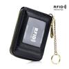 Exquisite RFID Genuine Leather Accordion Card Holder for Women and Men with Keychain