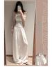 Women's White Linen High-Waisted Wide-Leg Pants - Spring Style, Drapey, Sun Protection, Cotton-Blend Casuals