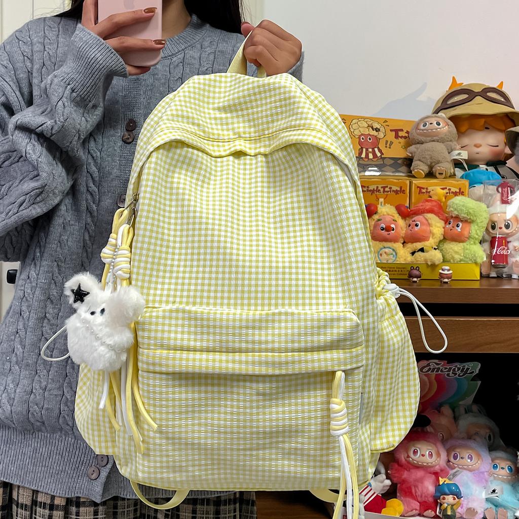 Schoolbag Japanese idyllic versatile student backpack women's small fresh plaid casual simple schoolbag travel backpack
