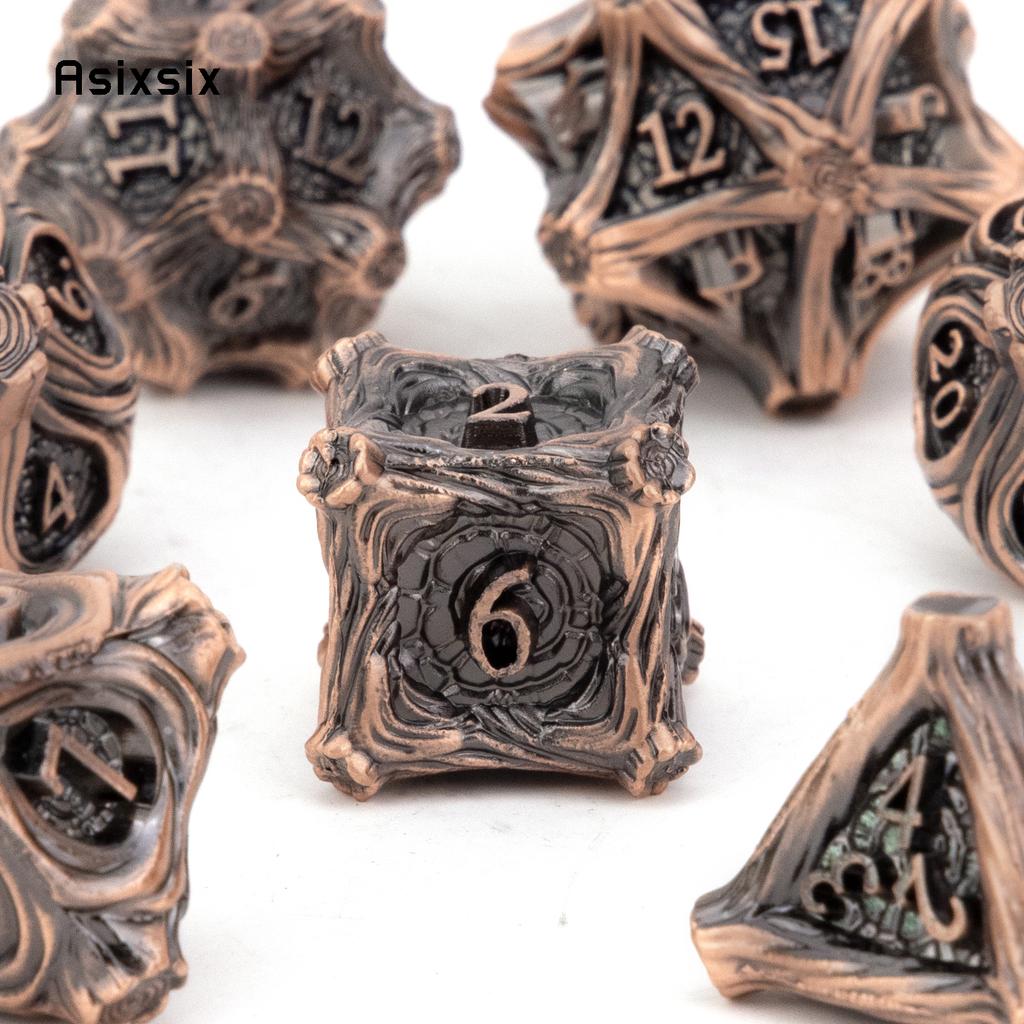 7 Pcs Copper Tree Stump Root Metal Dice Solid Metal Polyhedral Dice Set Suitable for Role-Playing RPG  Board Game Card Game